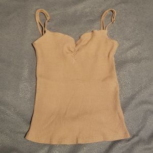 Brown Ribbed Sweetheart Cami Top with Adjustable Straps